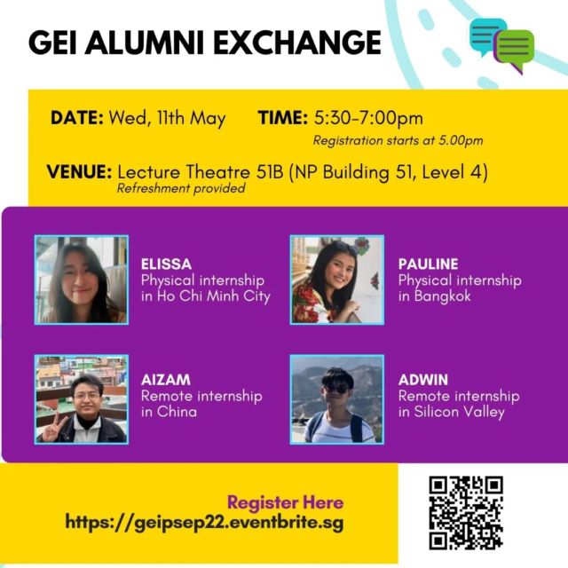 📢 Calling all poly Y2s and Y3s going on their internship in Sep, join us next wed, May 11th to hear from your seniors about their GEIP internship experience 🌎💡

Sign up for GEIP - the internship for budding entrepreneurs and work with an overseas startup! 

#linkinbio #startwithgeip #startup